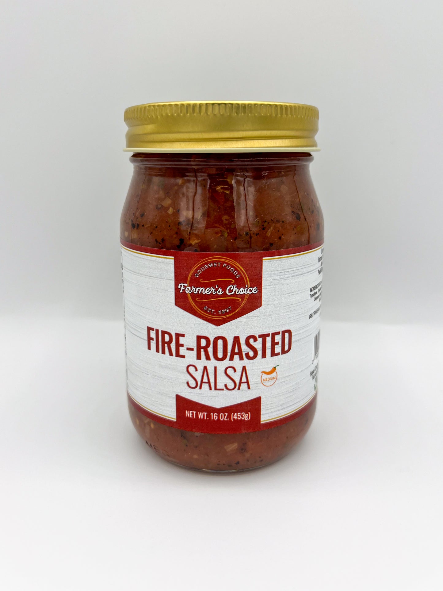 FARMER'S CHOICE 16 OZ MEDIUM FIRE-ROASTED SALSA